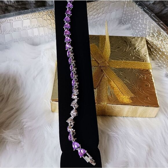 Purple Hearts STERLING Silver Bracelet - Picture 5 of 16